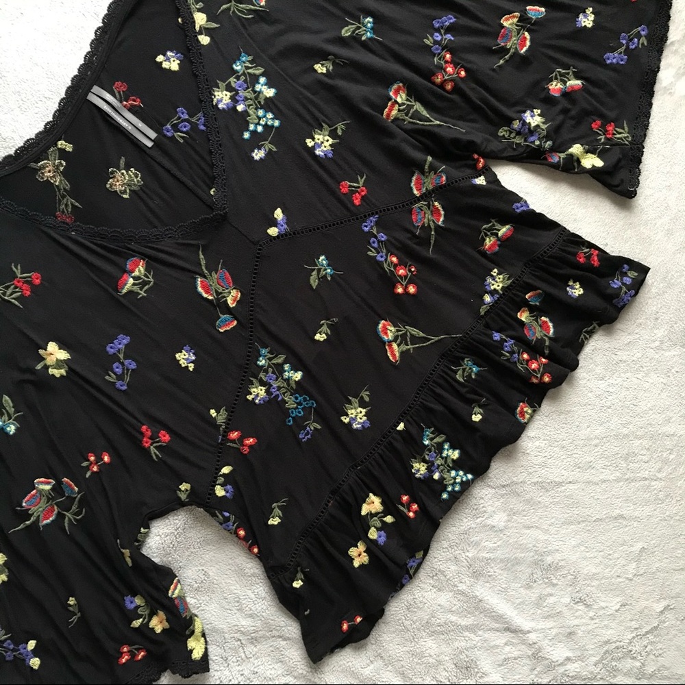 Anthropologie By Anthro Parvati Floral Embroidered Boho Lace Crochet Top XL